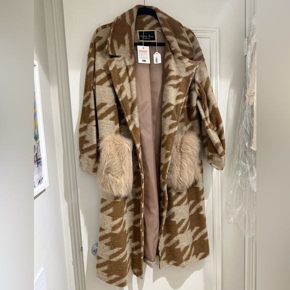 Elisabetta Panerai brown wool coat with fur pockets - Picture 2 of 8